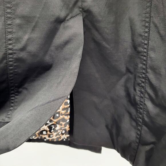 Vintage For Cynthia Black Trench Coat Leopard Print Lining Ruffled Wrists Size M - Picture 5 of 12